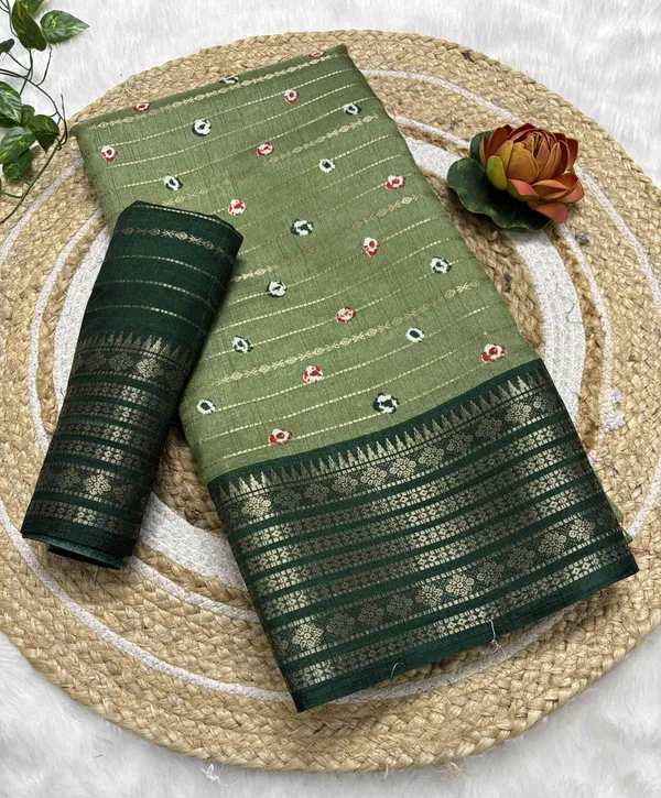 Green_Woven,_Printed_Bandhani_Jacquard,_Silk_Blend_Saree