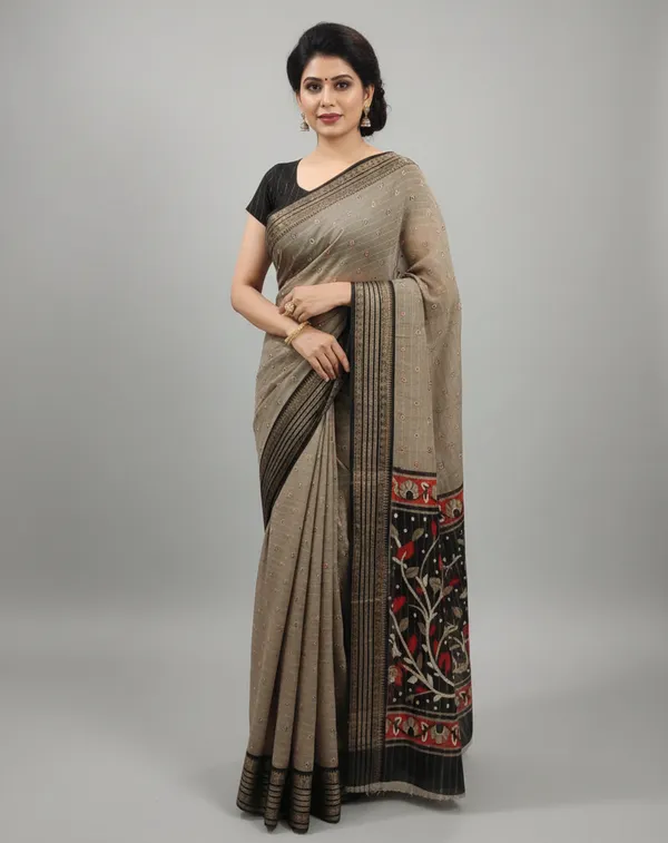 Brown_Woven,_Printed_Bandhani_Jacquard,_Silk_Blend_Saree