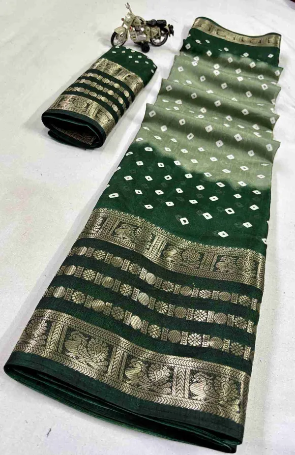 Teal_And_Maroon_Printed_Bandhani_Jacquard,_Silk_Blend_Saree