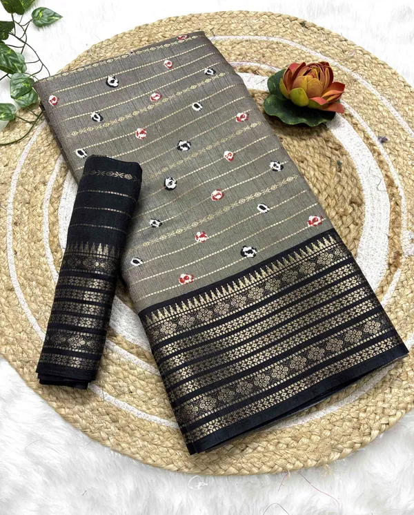 Brown_Woven,_Printed_Bandhani_Jacquard,_Silk_Blend_Saree