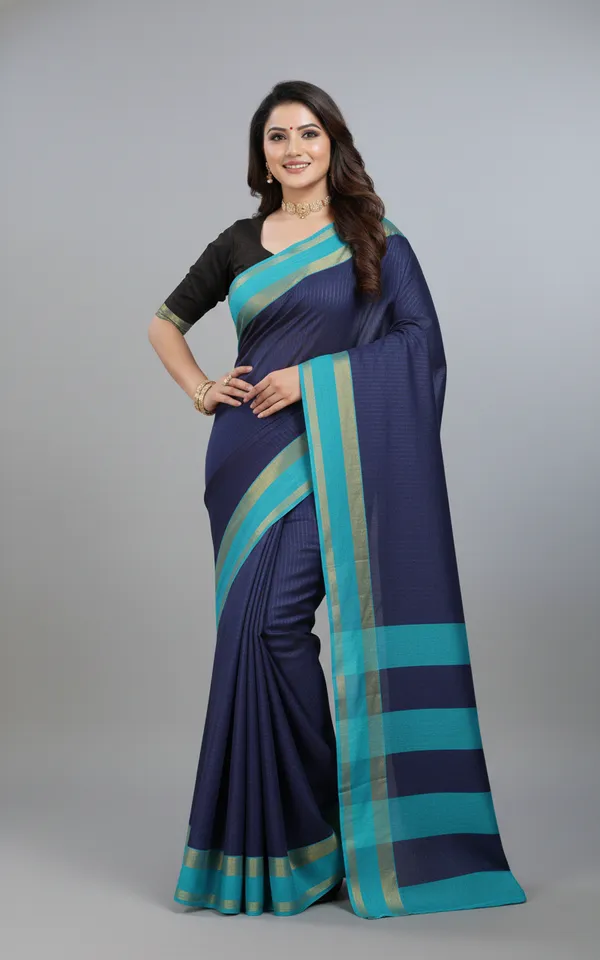 Navy_Blue_Woven,_Checkered_Mysore_Silk_Blend,_Jacquard_Saree