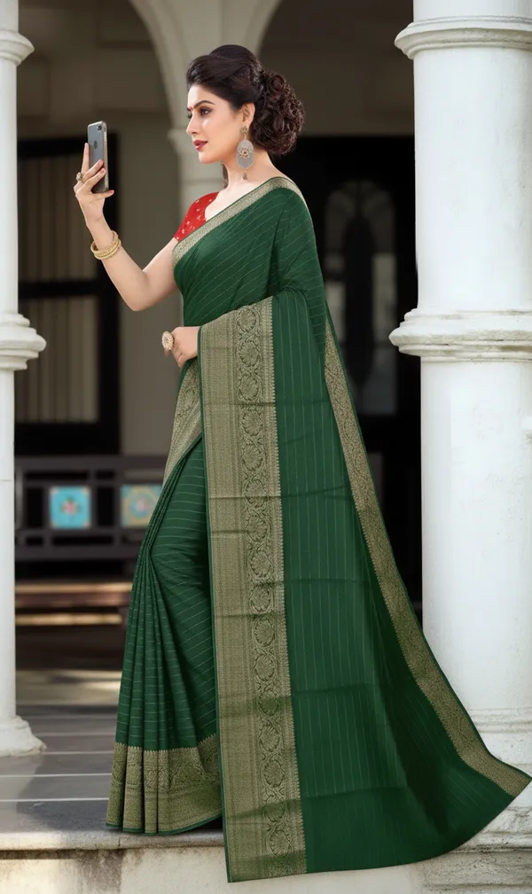 Dark_Green_Woven,_Self_Design_Mysore_Jacquard,_Silk_Blend_Saree