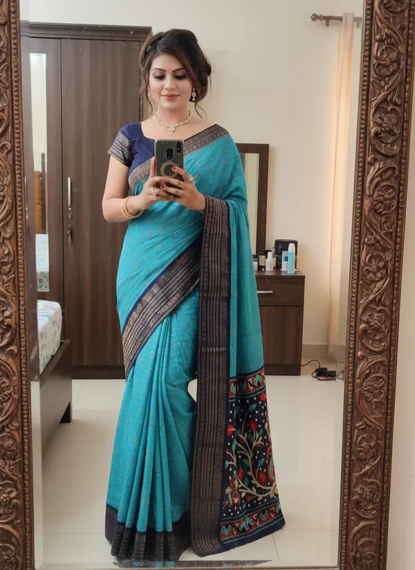 Light_Blue_Woven,_Printed_Bandhani_Jacquard,_Silk_Blend_Saree