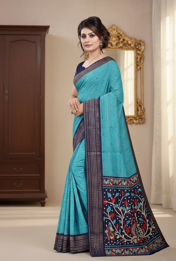 Light_Blue_Woven,_Printed_Bandhani_Jacquard,_Silk_Blend_Saree