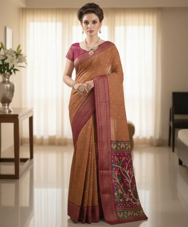 Multicolor_Woven,_Printed_Bandhani_Jacquard,_Silk_Blend_Saree