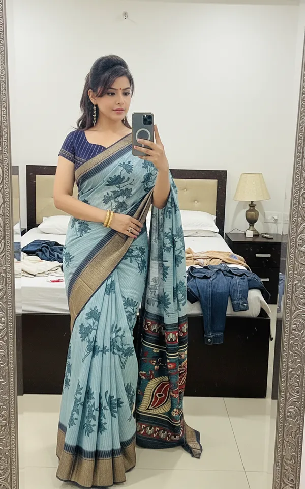 Darkblue_Woven,_Printed_Daily_Wear_Silk_Blend,_Art_Silk_Saree
