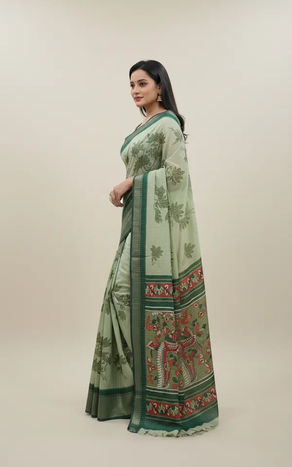 Green_Woven,_Printed_Daily_Wear_Silk_Blend,_Art_Silk_Saree