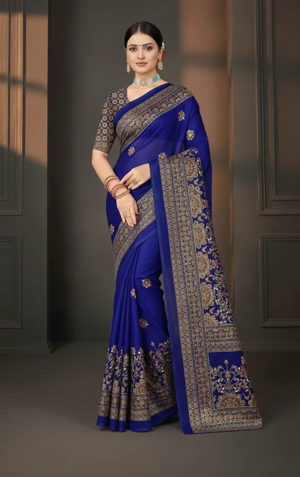 Royal_Blue_Printed_Bollywood_Georgette_Saree