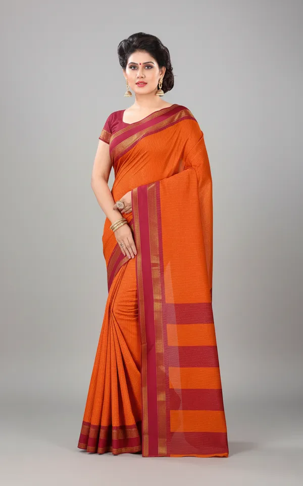 Orange_And_Maroon_Woven,_Checkered_Mysore_Silk_Blend,_Jacquard_Saree