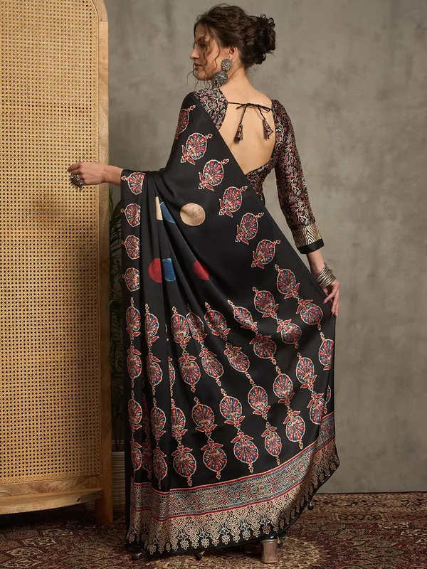Black_Polka_Print_Bollywood_Satin_Saree