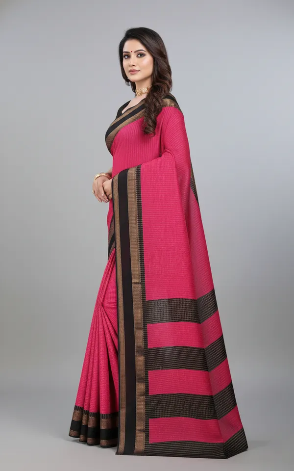 Pink_And_Black_Woven,_Checkered_Mysore_Silk_Blend,_Jacquard_Saree