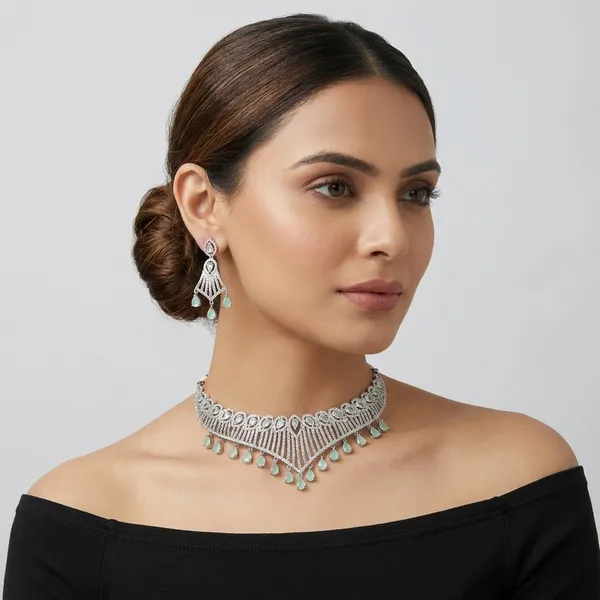 American_Diamond_Necklace_Set_With_Mint_Green_Stones