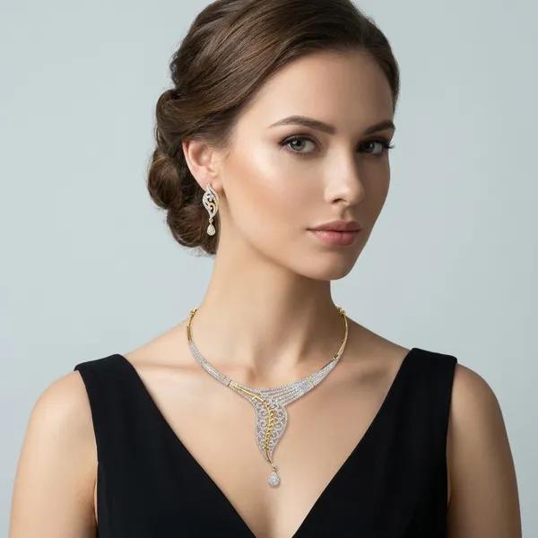 Elegant_Gold-Toned_Crystal-Studded_Necklace_Set_With_Teardrop_Pendant_And_Matching_Earrings