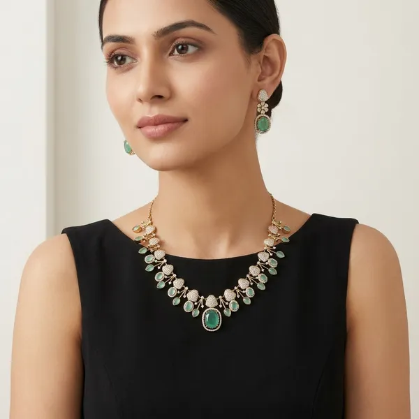 Mint_Green_Stone_Silver-Toned_Necklace_And_Earrings_Jewelry_Set