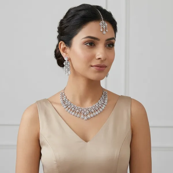 American_Diamond_Bridal_Necklace_Set_With_Earrings_And_Maang_Tikka