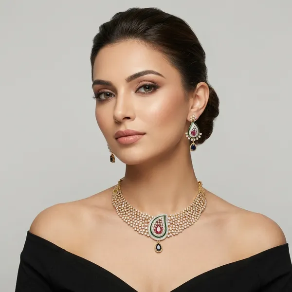 Traditional_Kundan_Choker_Necklace_Set_With_Ruby_&_Emerald_Accents
