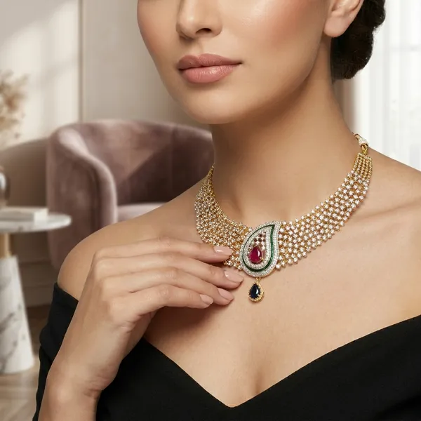 Traditional_Kundan_Choker_Necklace_Set_With_Ruby_&_Emerald_Accents