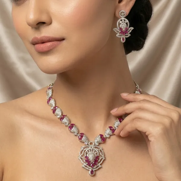 American_Diamond_Necklace_Set_With_Ruby_Stones_And_Matching_Earrings