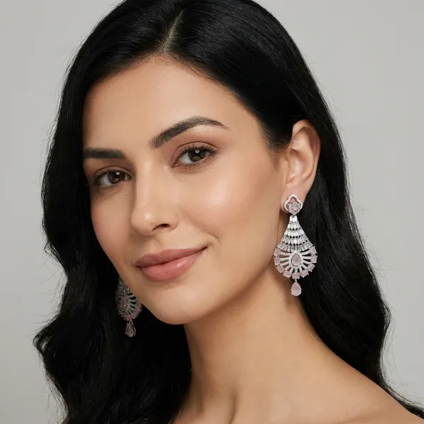 Pink_Stone_Silver-Toned_Chandelier_Earrings_-_Elegant_Drop_Earrings_For_Women
