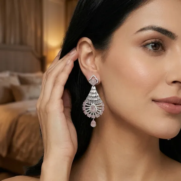 Pink_Stone_Silver-Toned_Chandelier_Earrings_-_Elegant_Drop_Earrings_For_Women