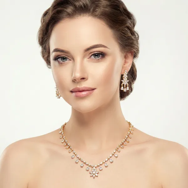 Elegant_American_Diamond_Necklace_Set_With_Floral_Pendant_And_Drop_Earrings