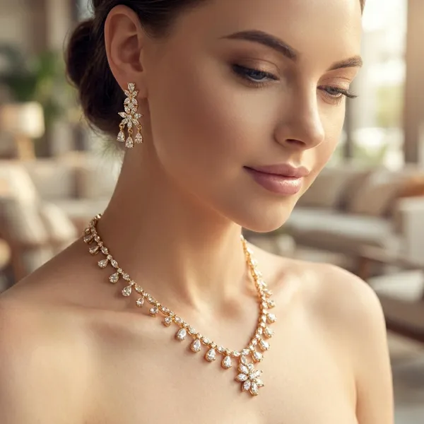 Elegant_American_Diamond_Necklace_Set_With_Floral_Pendant_And_Drop_Earrings