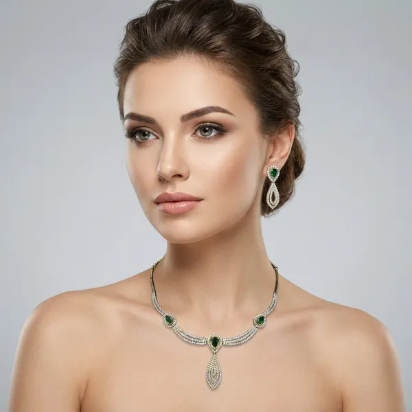 American_Diamond_Necklace_Set_With_Green_Stone_Pendant