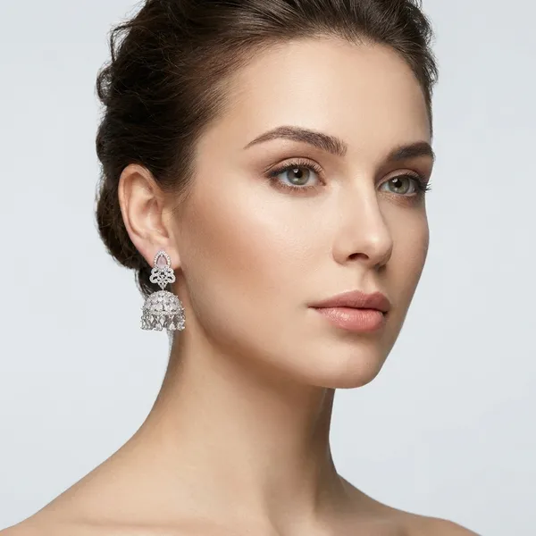 Elegant_Silver-Toned_Jhumka_Earrings_With_Crystal_Embellishments