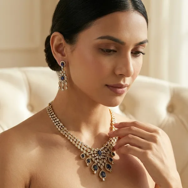 Elegant_Diamond_And_Sapphire_Stone_Necklace_Set_With_Matching_Earrings
