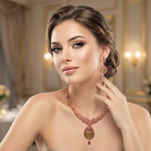Ruby_And_Gold_Studded_Teardrop_Necklace_Set_With_Matching_Earrings