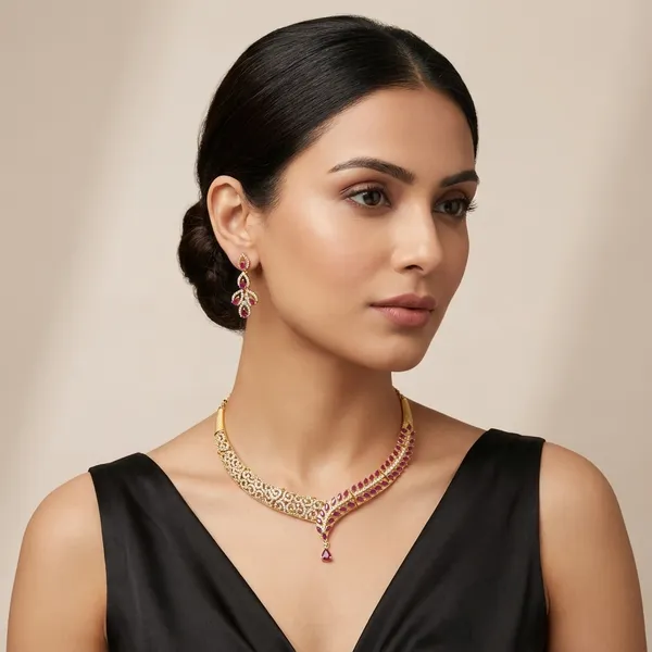 Gold-Plated_Ruby_Stone_Studded_Necklace_Set_With_Matching_Earrings