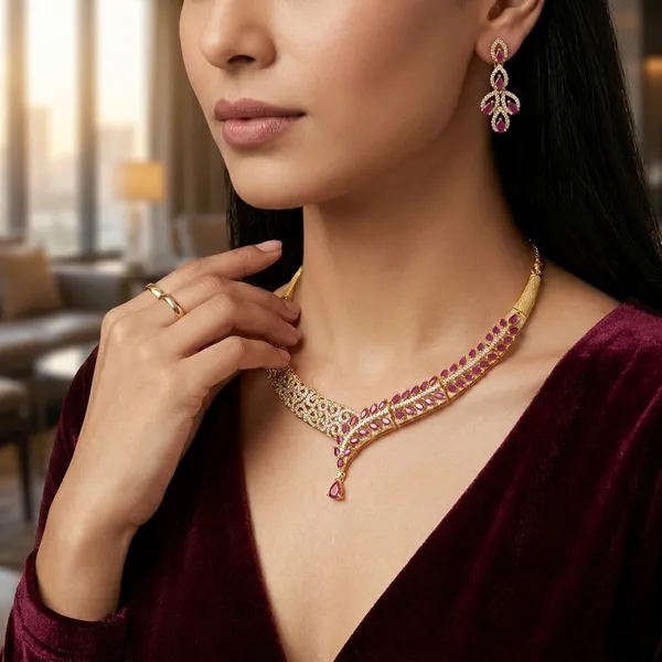Gold-Plated_Ruby_Stone_Studded_Necklace_Set_With_Matching_Earrings