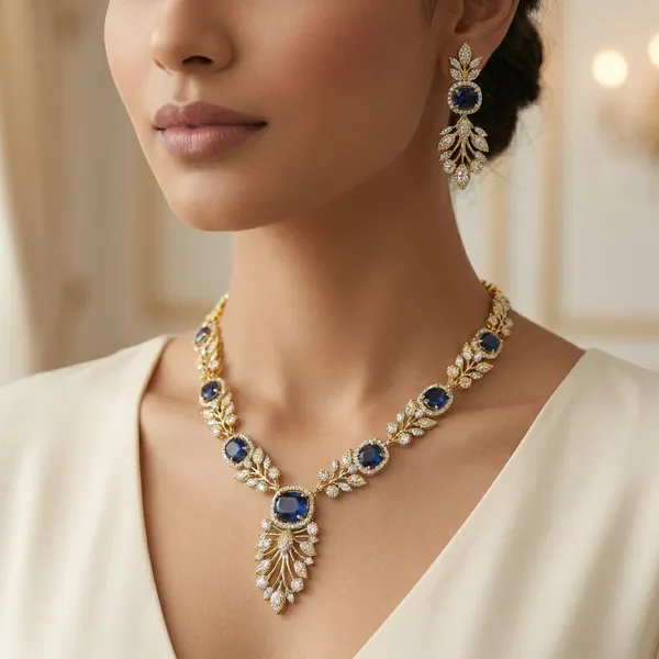 Sapphire_Stone_Floral_Gold-Toned_Necklace_Set_With_Matching_Earrings