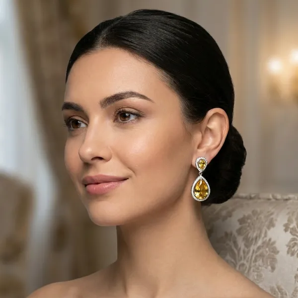 Yellow_Stone_Teardrop_Earrings_With_Pave_Setting