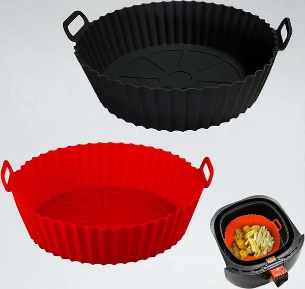 Mix_Washable_Reusable_Silicone_Air_Fryer_Basket_With_Ear_Handles_Nonstick,_Heat-Resistant,_Easy_To_Clean_8"_Any_Colour_Silicone_Tray_For_Air_Fryer_&_Silicone_Air_Fryer_Liner