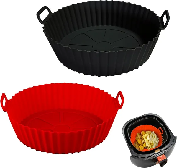 Mix_Washable_Reusable_Silicone_Air_Fryer_Basket_With_Ear_Handles_Nonstick,_Heat-Resistant,_Easy_To_Clean_8"_Any_Colour_Silicone_Tray_For_Air_Fryer_&_Silicone_Air_Fryer_Liner
