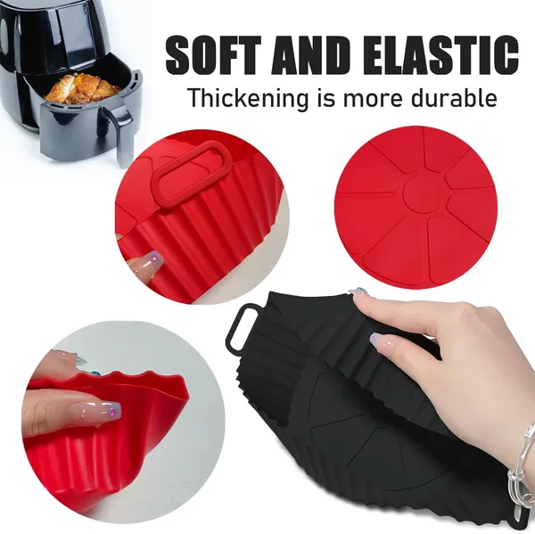 Mix_Washable_Reusable_Silicone_Air_Fryer_Basket_With_Ear_Handles_Nonstick,_Heat-Resistant,_Easy_To_Clean_8"_Any_Colour_Silicone_Tray_For_Air_Fryer_&_Silicone_Air_Fryer_Liner