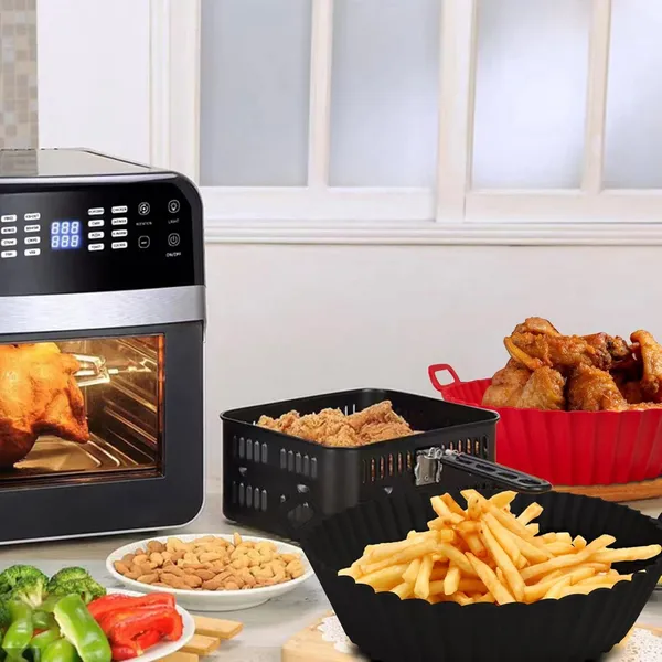 Mix_Washable_Reusable_Silicone_Air_Fryer_Basket_With_Ear_Handles_Nonstick,_Heat-Resistant,_Easy_To_Clean_8"_Any_Colour_Silicone_Tray_For_Air_Fryer_&_Silicone_Air_Fryer_Liner
