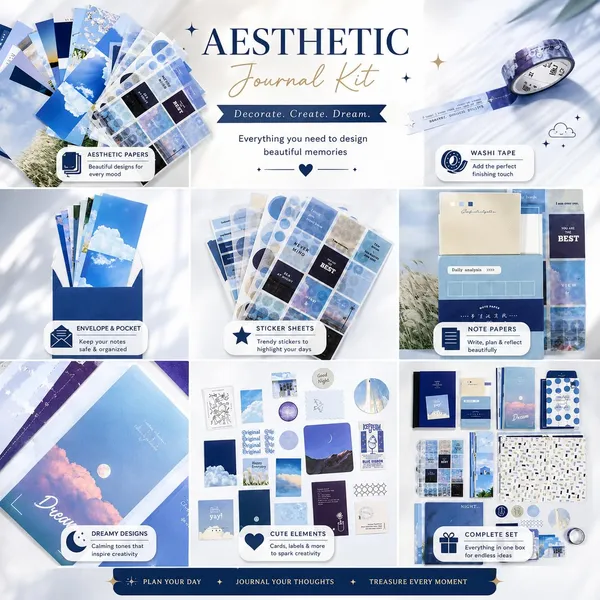 RANDEN_Blue_Journaling_Kit,_346PCS_Vintage_Scrapbook_&_Stationery_Set_with_Aesthetic_Stickers,_Ephemera_Pack_and_Journal_Supplies_for_Bullet_Journals,_Planners,_Albums_&_Creative_Crafts_(WARM_BLUE)