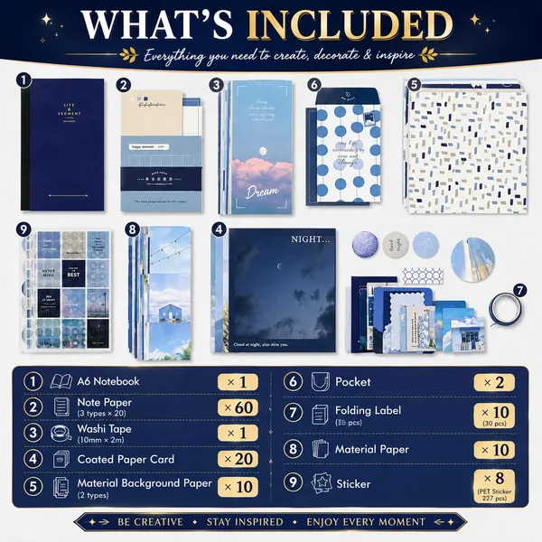 RANDEN_Blue_Journaling_Kit,_346PCS_Vintage_Scrapbook_&_Stationery_Set_with_Aesthetic_Stickers,_Ephemera_Pack_and_Journal_Supplies_for_Bullet_Journals,_Planners,_Albums_&_Creative_Crafts_(WARM_BLUE)