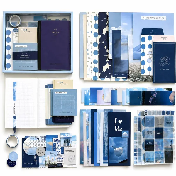 RANDEN_Blue_Journaling_Kit,_346PCS_Vintage_Scrapbook_&_Stationery_Set_with_Aesthetic_Stickers,_Ephemera_Pack_and_Journal_Supplies_for_Bullet_Journals,_Planners,_Albums_&_Creative_Crafts_(WARM_BLUE)