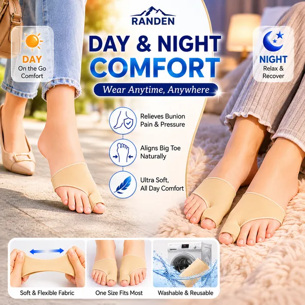 RANDEN_Bunion_Corrector_with_Gel_Pad,_Toe_Separator_and_Relief_Cushion,_Beige,_Silicone_Toe_Brace,_Fits_with_Shoes_and_Socks,_Unisex_(Medium_(UK4-UK7))
