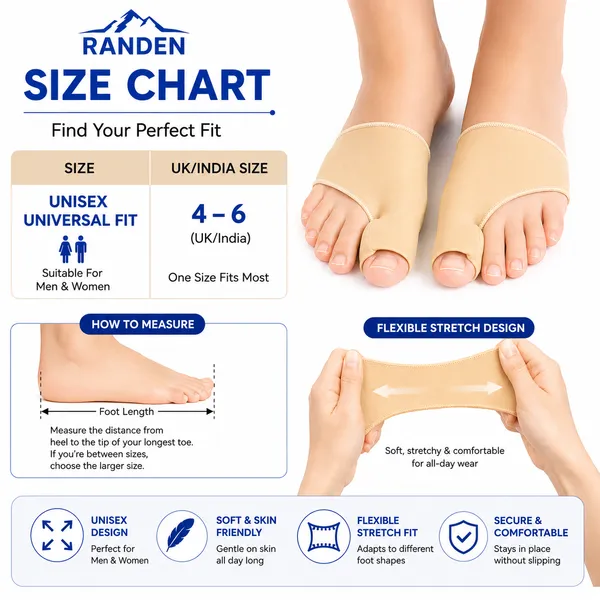 RANDEN_Bunion_Corrector_with_Gel_Pad,_Toe_Separator_and_Relief_Cushion,_Beige,_Silicone_Toe_Brace,_Fits_with_Shoes_and_Socks,_Unisex_(Medium_(UK4-UK7))