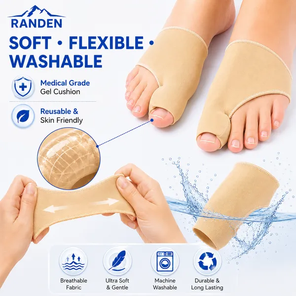 RANDEN_Bunion_Corrector_with_Gel_Pad,_Toe_Separator_and_Relief_Cushion,_Beige,_Silicone_Toe_Brace,_Fits_with_Shoes_and_Socks,_Unisex_(Medium_(UK4-UK7))