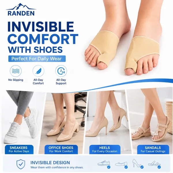 RANDEN_Bunion_Corrector_with_Gel_Pad,_Toe_Separator_and_Relief_Cushion,_Beige,_Silicone_Toe_Brace,_Fits_with_Shoes_and_Socks,_Unisex_(Medium_(UK4-UK7))