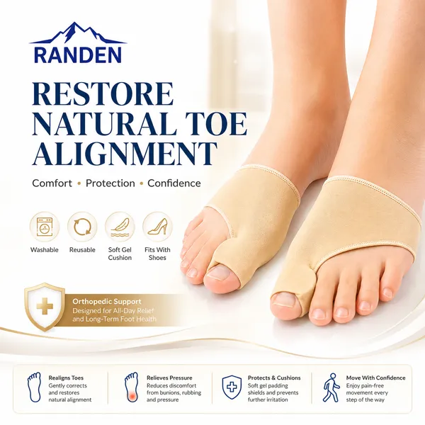 RANDEN_Bunion_Corrector_with_Gel_Pad,_Toe_Separator_and_Relief_Cushion,_Beige,_Silicone_Toe_Brace,_Fits_with_Shoes_and_Socks,_Unisex_(Medium_(UK4-UK7))