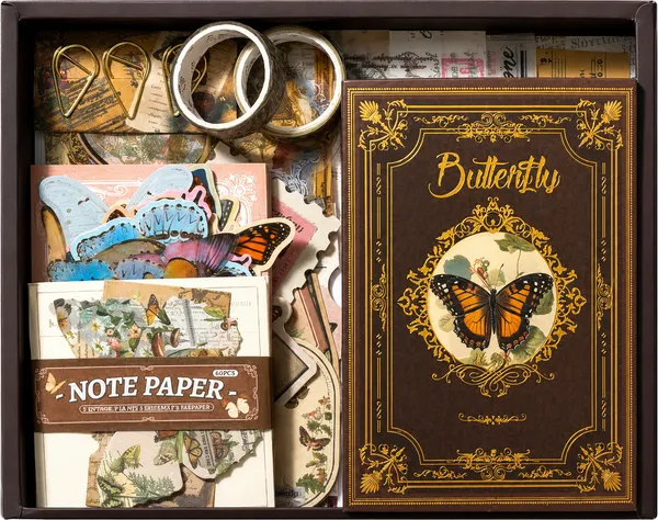 RANDEN_Butterfly_Journaling_Kit,_346PCS_Vintage_Scrapbook_&_Stationery_Set_with_Aesthetic_Stickers,_Ephemera_Pack_and_Journal_Supplies_for_Bullet_Journals,_Planners,_Albums_&_Creative_Crafts_(Butterfly)