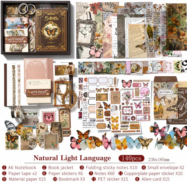 RANDEN_Butterfly_Journaling_Kit,_346PCS_Vintage_Scrapbook_&_Stationery_Set_with_Aesthetic_Stickers,_Ephemera_Pack_and_Journal_Supplies_for_Bullet_Journals,_Planners,_Albums_&_Creative_Crafts_(Butterfly)
