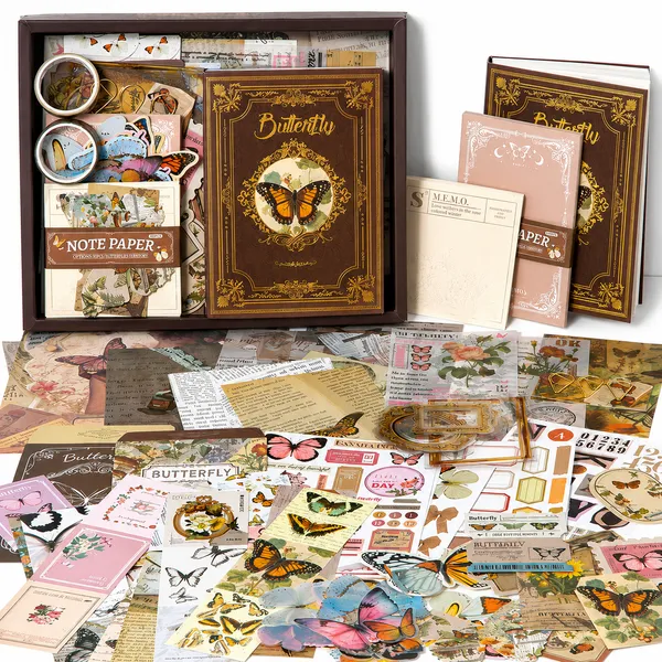 RANDEN_Butterfly_Journaling_Kit,_346PCS_Vintage_Scrapbook_&_Stationery_Set_with_Aesthetic_Stickers,_Ephemera_Pack_and_Journal_Supplies_for_Bullet_Journals,_Planners,_Albums_&_Creative_Crafts_(Butterfly)