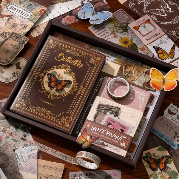 RANDEN_Butterfly_Journaling_Kit,_346PCS_Vintage_Scrapbook_&_Stationery_Set_with_Aesthetic_Stickers,_Ephemera_Pack_and_Journal_Supplies_for_Bullet_Journals,_Planners,_Albums_&_Creative_Crafts_(Butterfly)